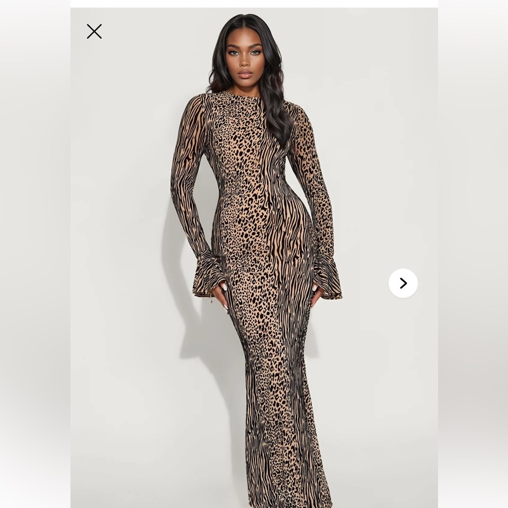 Fashion Nova Animal Print Long Sleeve Dress